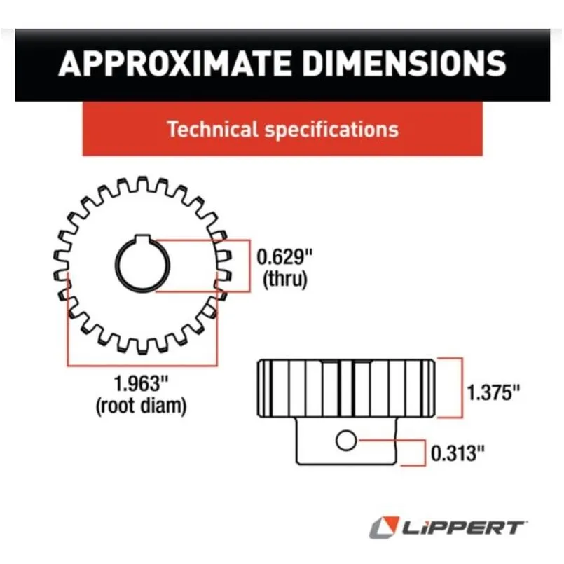 Crown gear for LCI slide-outs